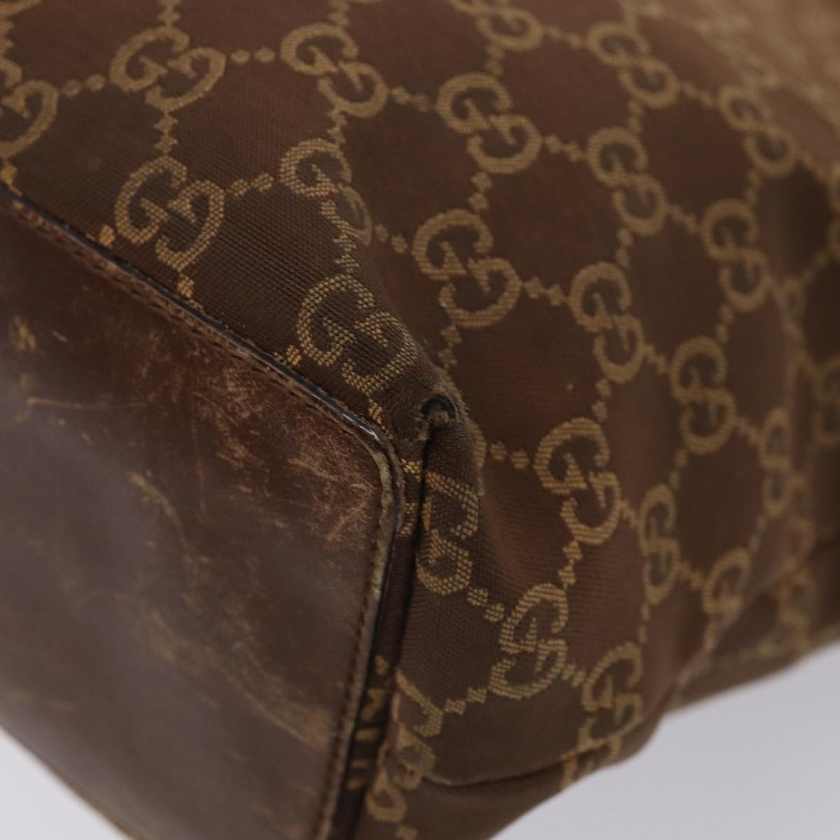 GUCCI GG Canvas Bamboo Hand Bag Nylon Canvas 2Set Brown Gray am6758