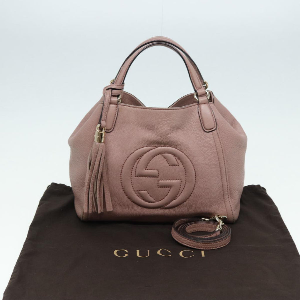 GUCCI Soho Hand Bag Leather 2way Gold Pink 336751 am6760