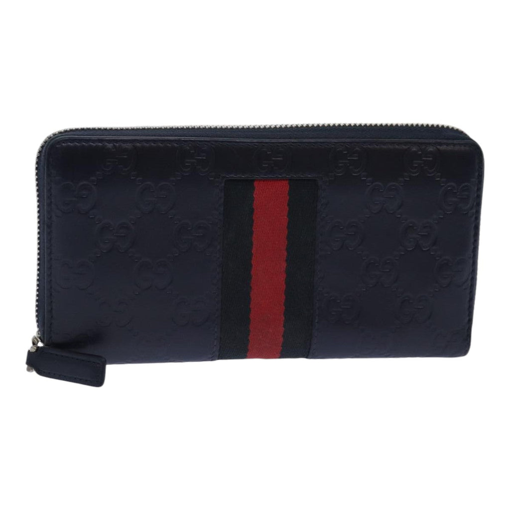 GUCCI GG Canvas Sherry Line Guccissima Long Wallet Navy Red 408831 am6761