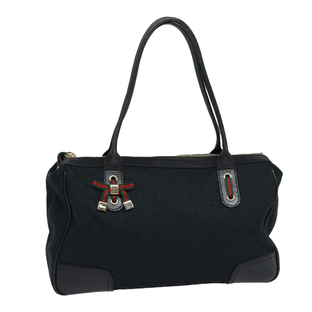 GUCCI Pretty GG Canvas Web Sherry Line Hand Bag Black Gold 177052 am6773