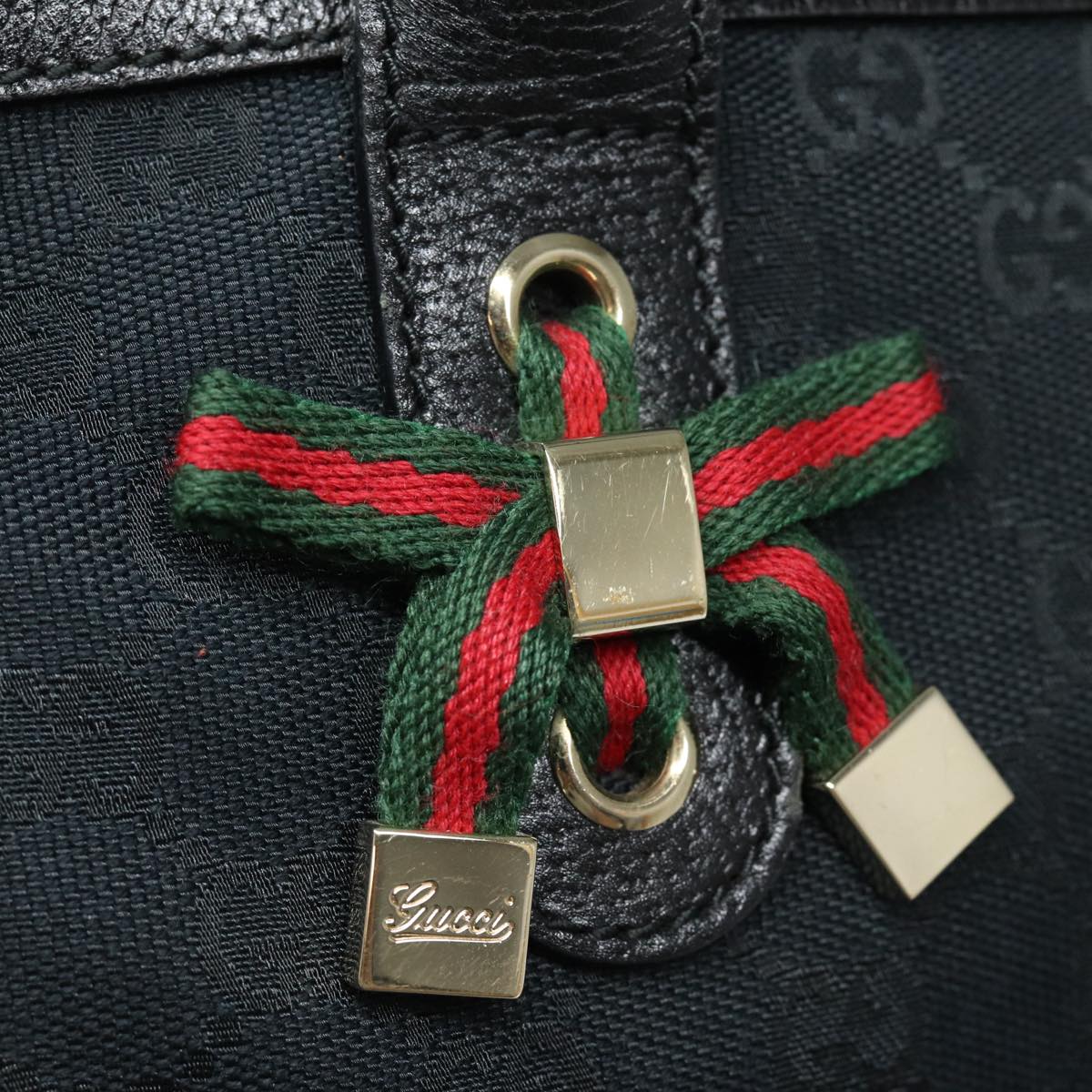 GUCCI Pretty GG Canvas Web Sherry Line Hand Bag Black Gold 177052 am6773