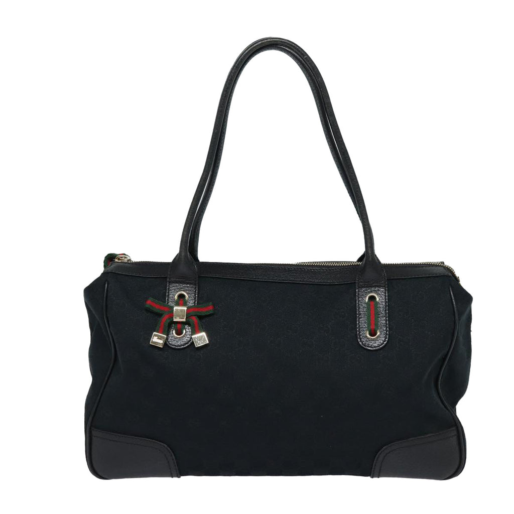 GUCCI Pretty GG Canvas Web Sherry Line Hand Bag Black Gold 177052 am6773