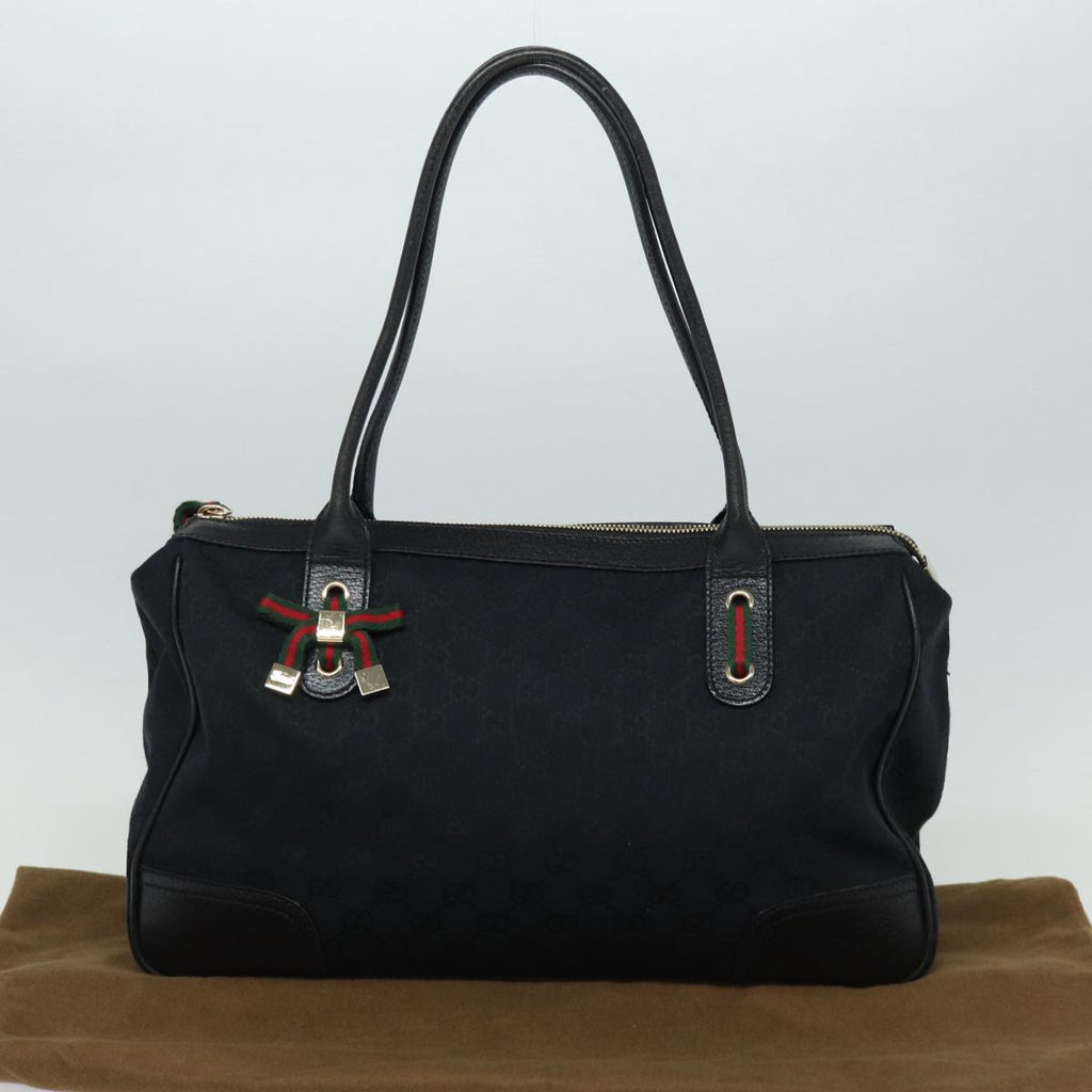 GUCCI Pretty GG Canvas Web Sherry Line Hand Bag Black Gold 177052 am6773