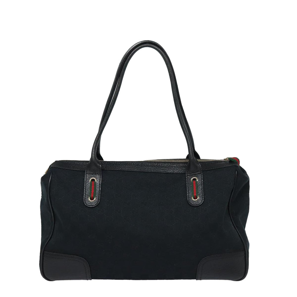 GUCCI Pretty GG Canvas Web Sherry Line Hand Bag Black Gold 177052 am6773