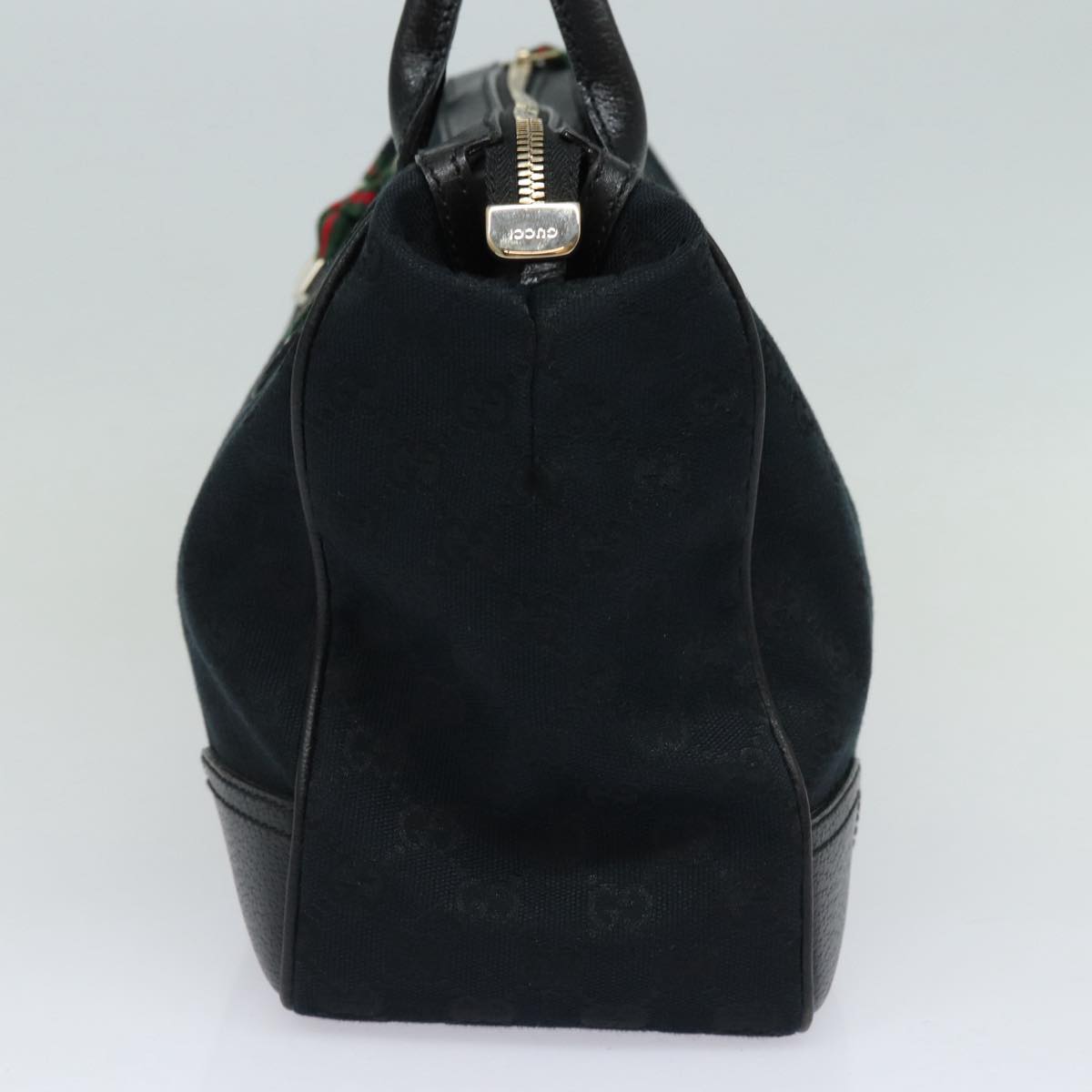 GUCCI Pretty GG Canvas Web Sherry Line Hand Bag Black Gold 177052 am6773