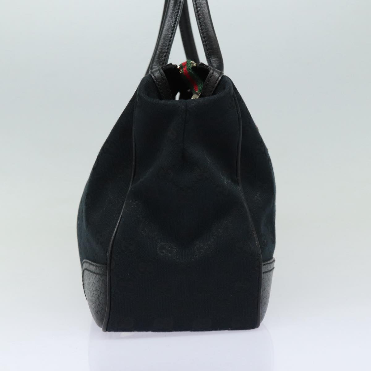 GUCCI Pretty GG Canvas Web Sherry Line Hand Bag Black Gold 177052 am6773