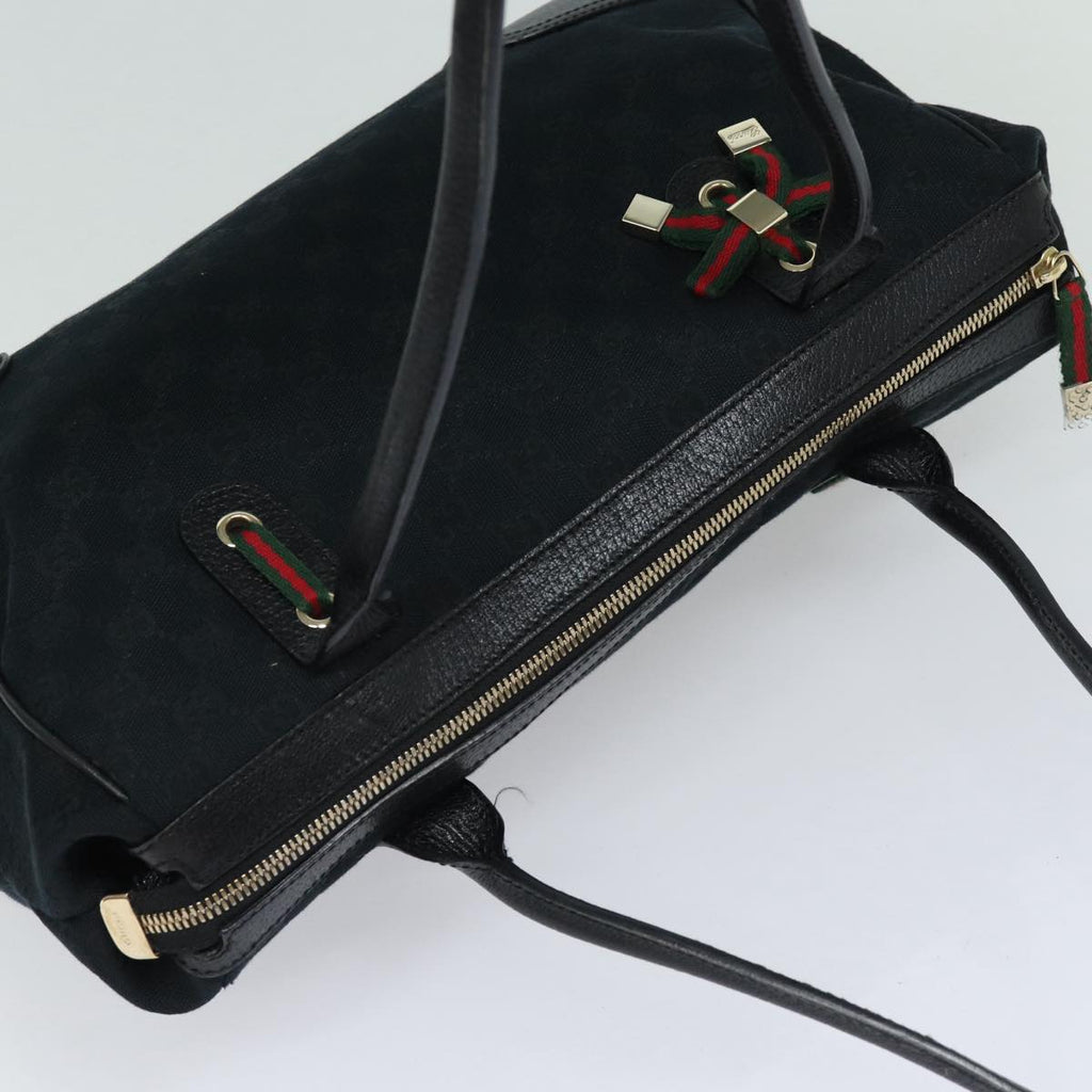 GUCCI Pretty GG Canvas Web Sherry Line Hand Bag Black Gold 177052 am6773