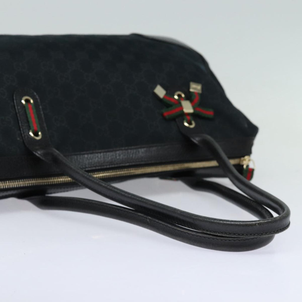GUCCI Pretty GG Canvas Web Sherry Line Hand Bag Black Gold 177052 am6773