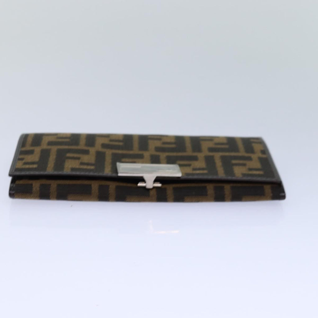 FENDI Zucca Canvas Long Wallet Black Brown Silver am6788