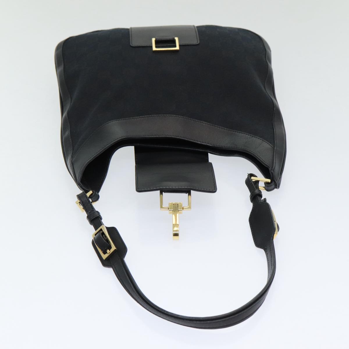 GUCCI Jackie GG Canvas Shoulder Bag Black Gold 001 4129 am6796