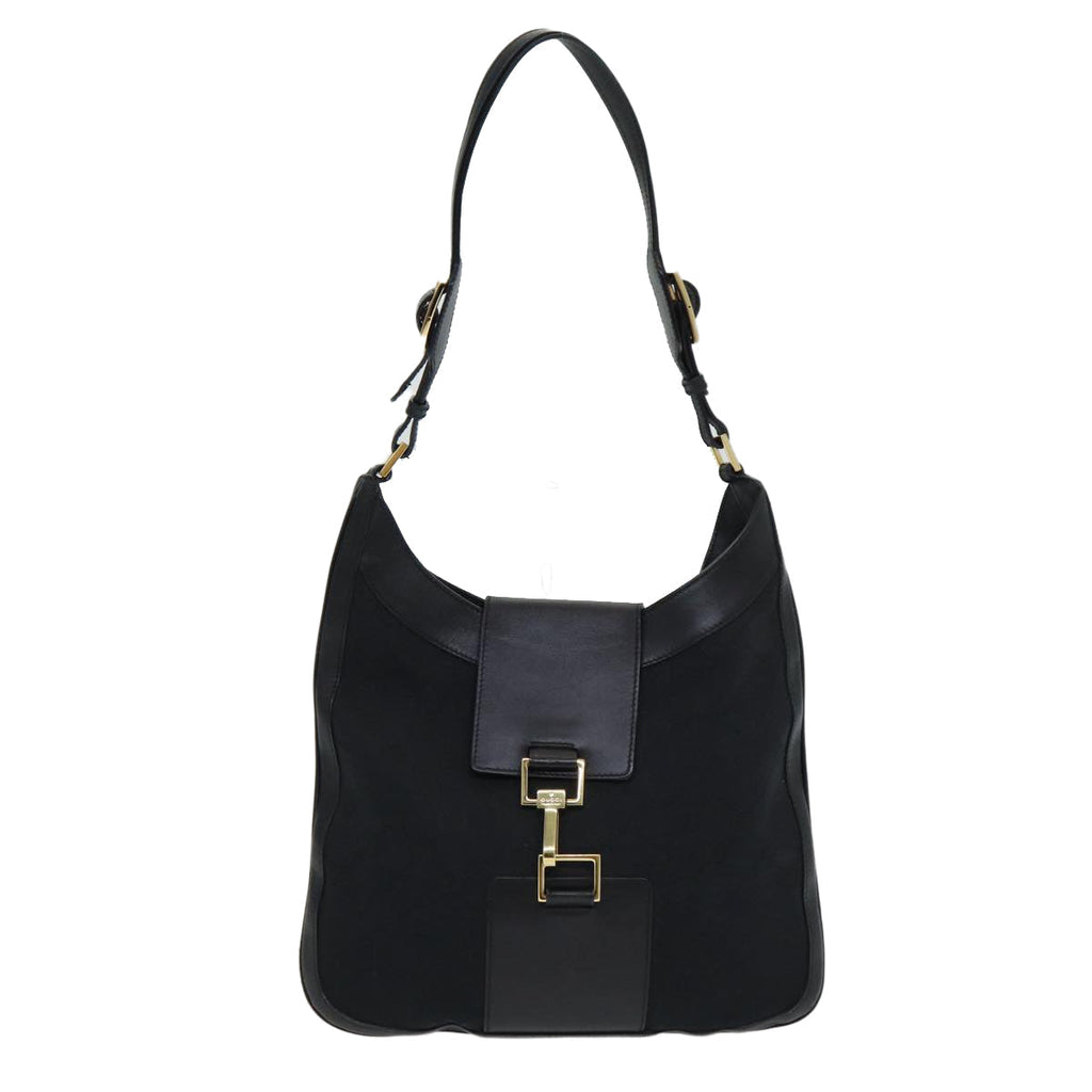 GUCCI Jackie GG Canvas Shoulder Bag Black Gold 001 4129 am6796