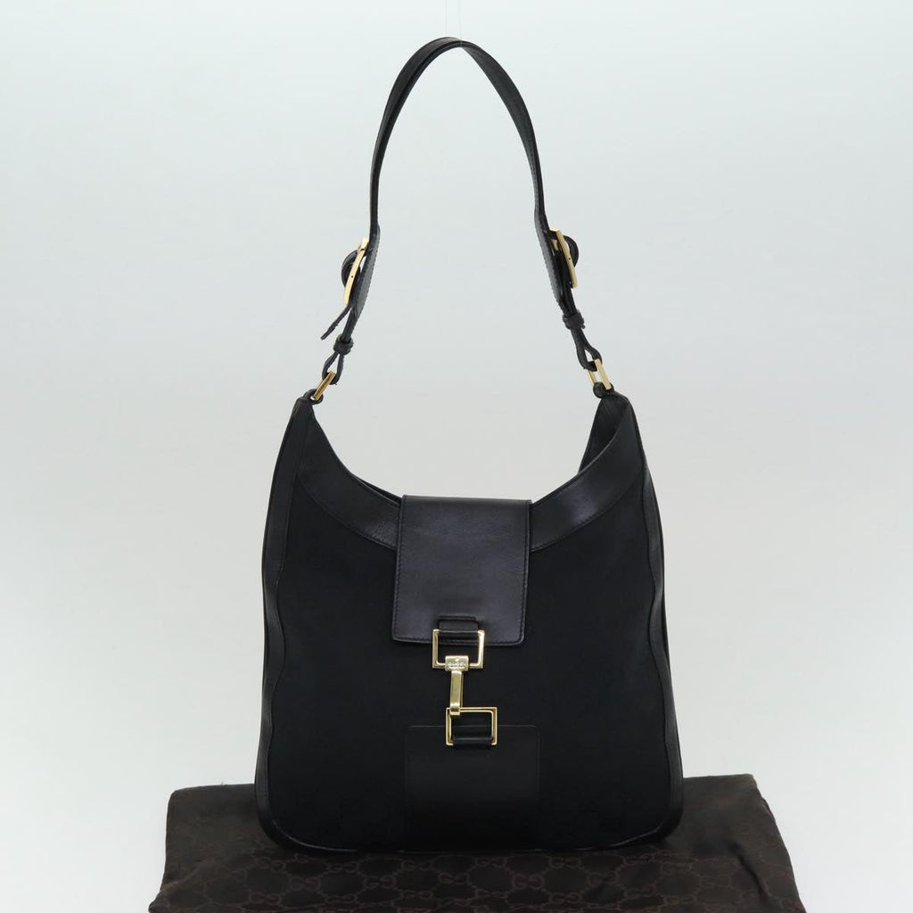 GUCCI Jackie GG Canvas Shoulder Bag Black Gold 001 4129 am6796