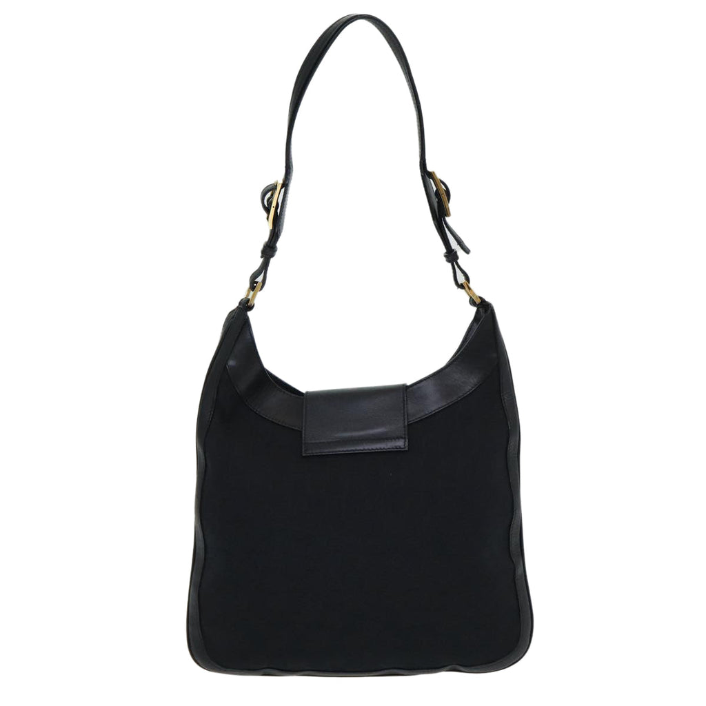 GUCCI Jackie GG Canvas Shoulder Bag Black Gold 001 4129 am6796