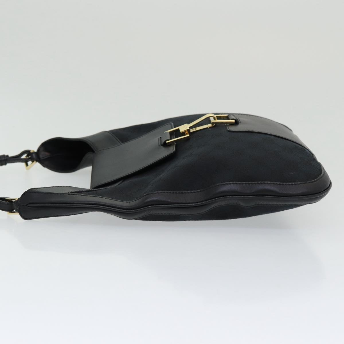 GUCCI Jackie GG Canvas Shoulder Bag Black Gold 001 4129 am6796