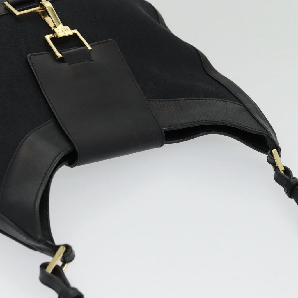 GUCCI Jackie GG Canvas Shoulder Bag Black Gold 001 4129 am6796