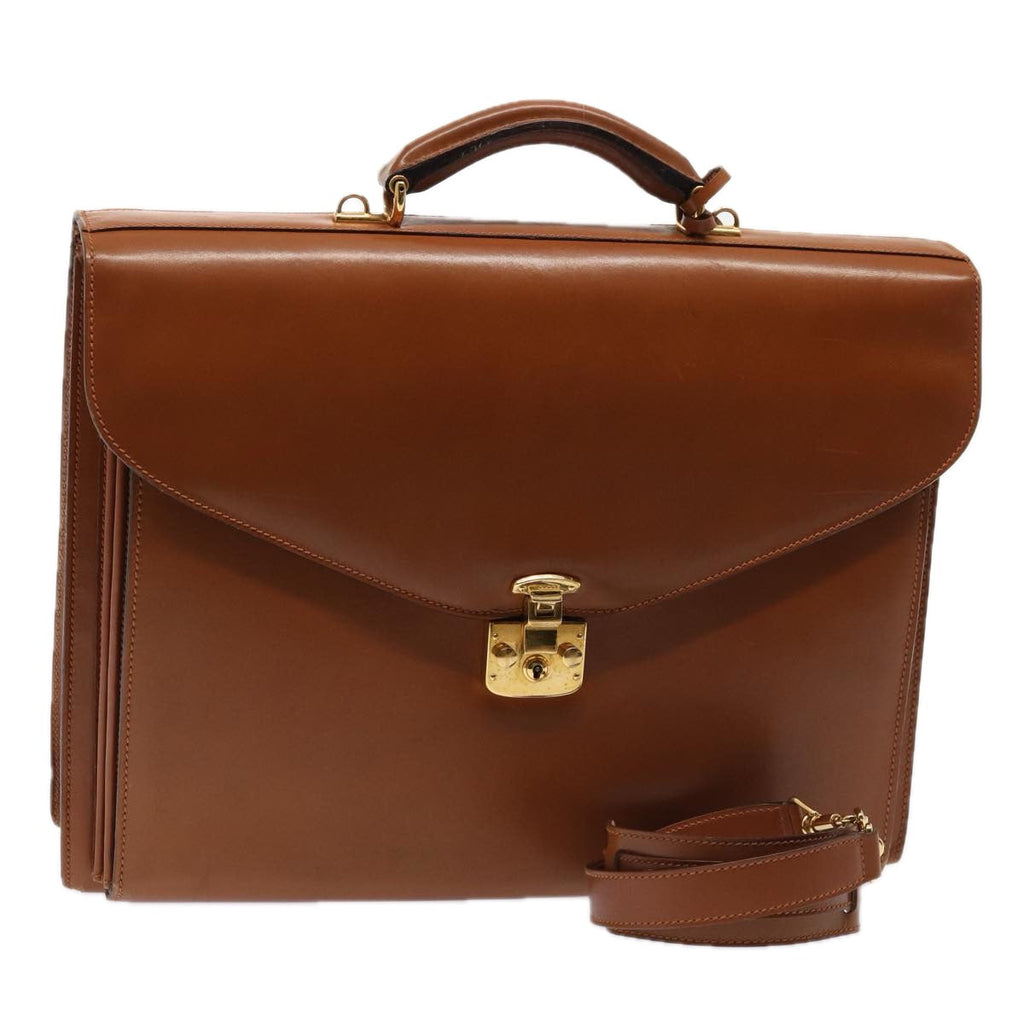 GUCCI Ready Lock Briefcase Leather 2way Brown Gold am6802