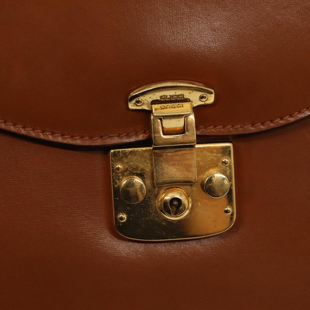 GUCCI Ready Lock Briefcase Leather 2way Brown Gold am6802