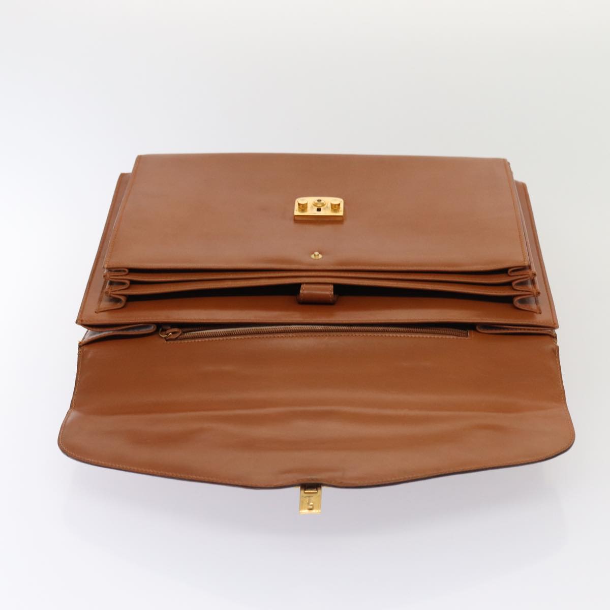 GUCCI Ready Lock Briefcase Leather 2way Brown Gold am6802