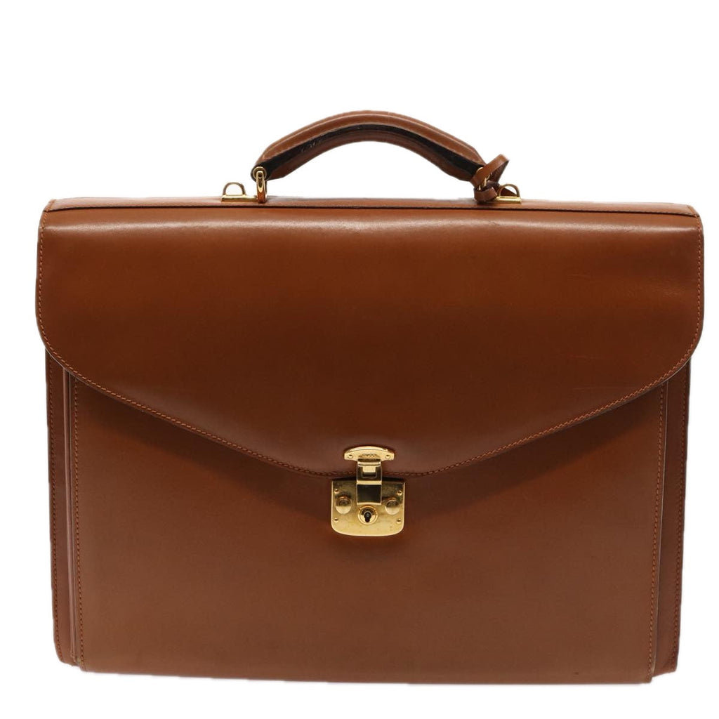 GUCCI Ready Lock Briefcase Leather 2way Brown Gold am6802
