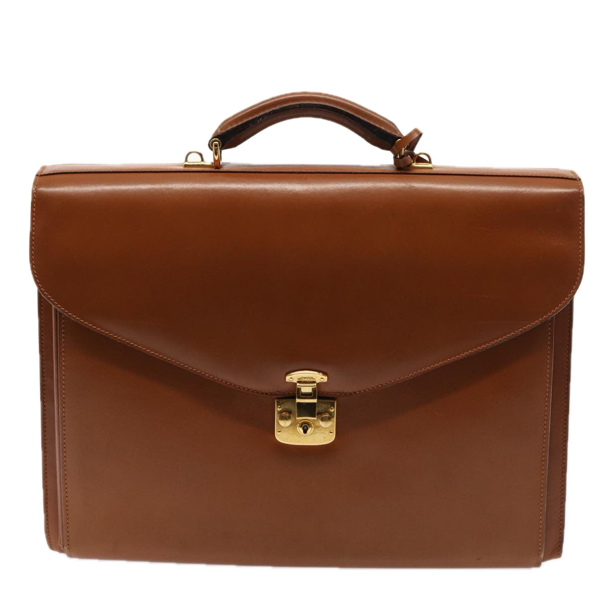 GUCCI Ready Lock Briefcase Leather 2way Brown Gold am6802