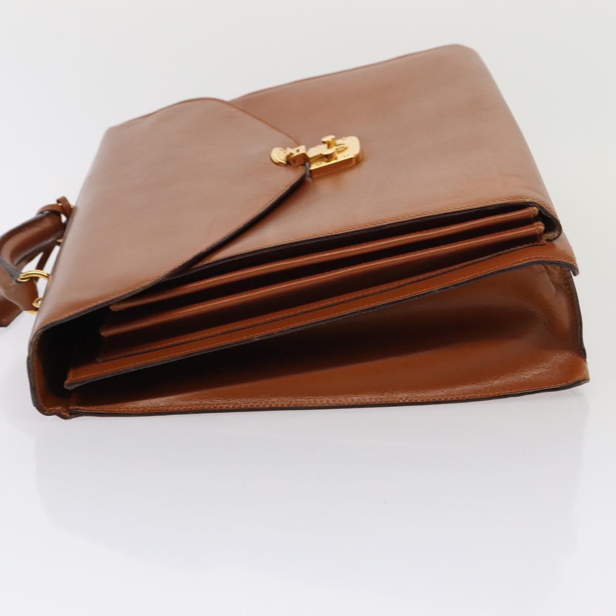GUCCI Ready Lock Briefcase Leather 2way Brown Gold am6802