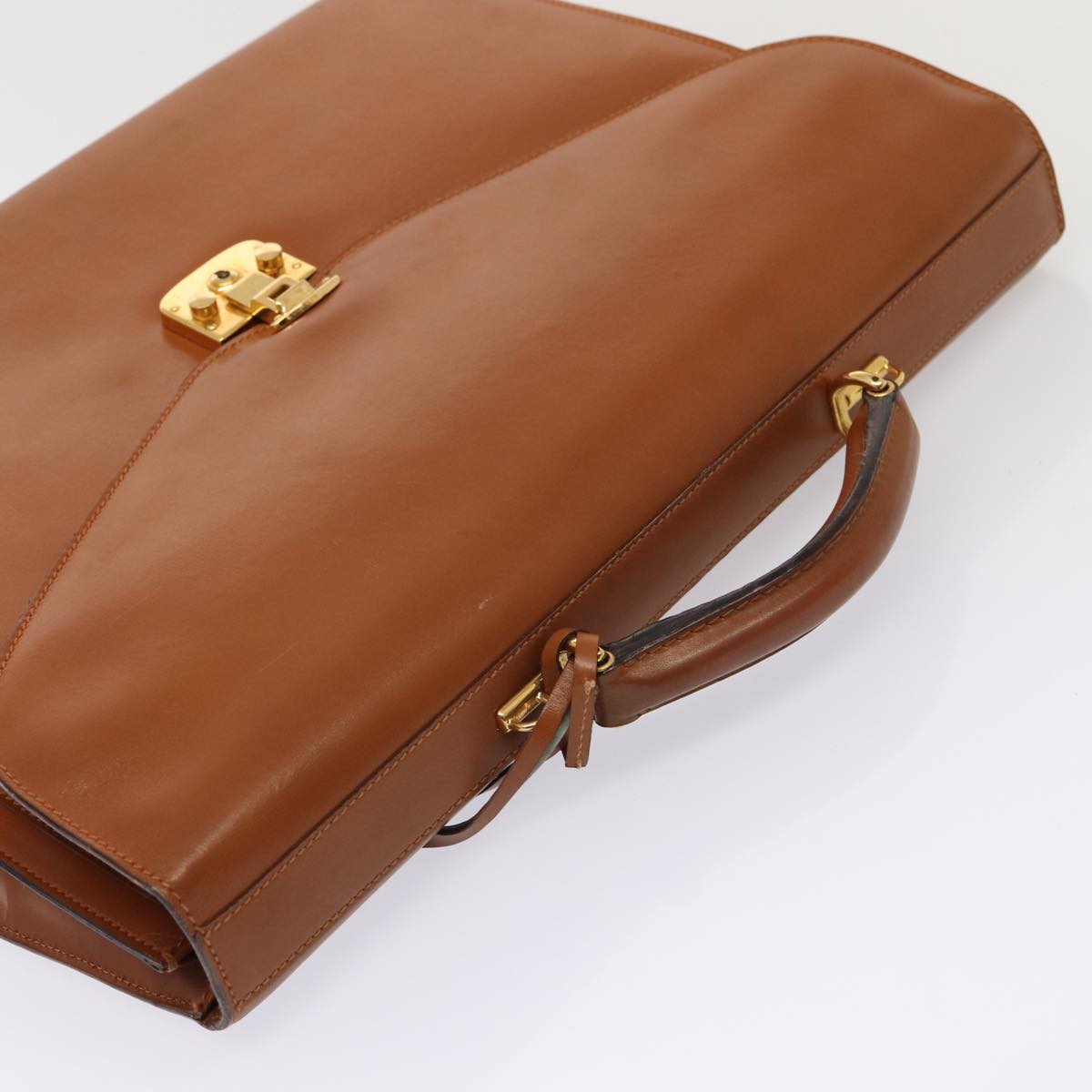GUCCI Ready Lock Briefcase Leather 2way Brown Gold am6802