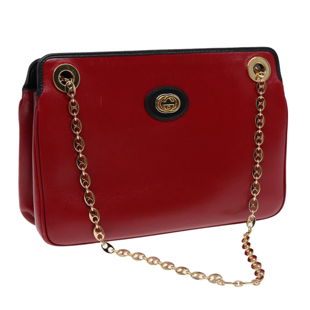 GUCCI Chain Shoulder Bag Leather Red Gold 576422 am6808