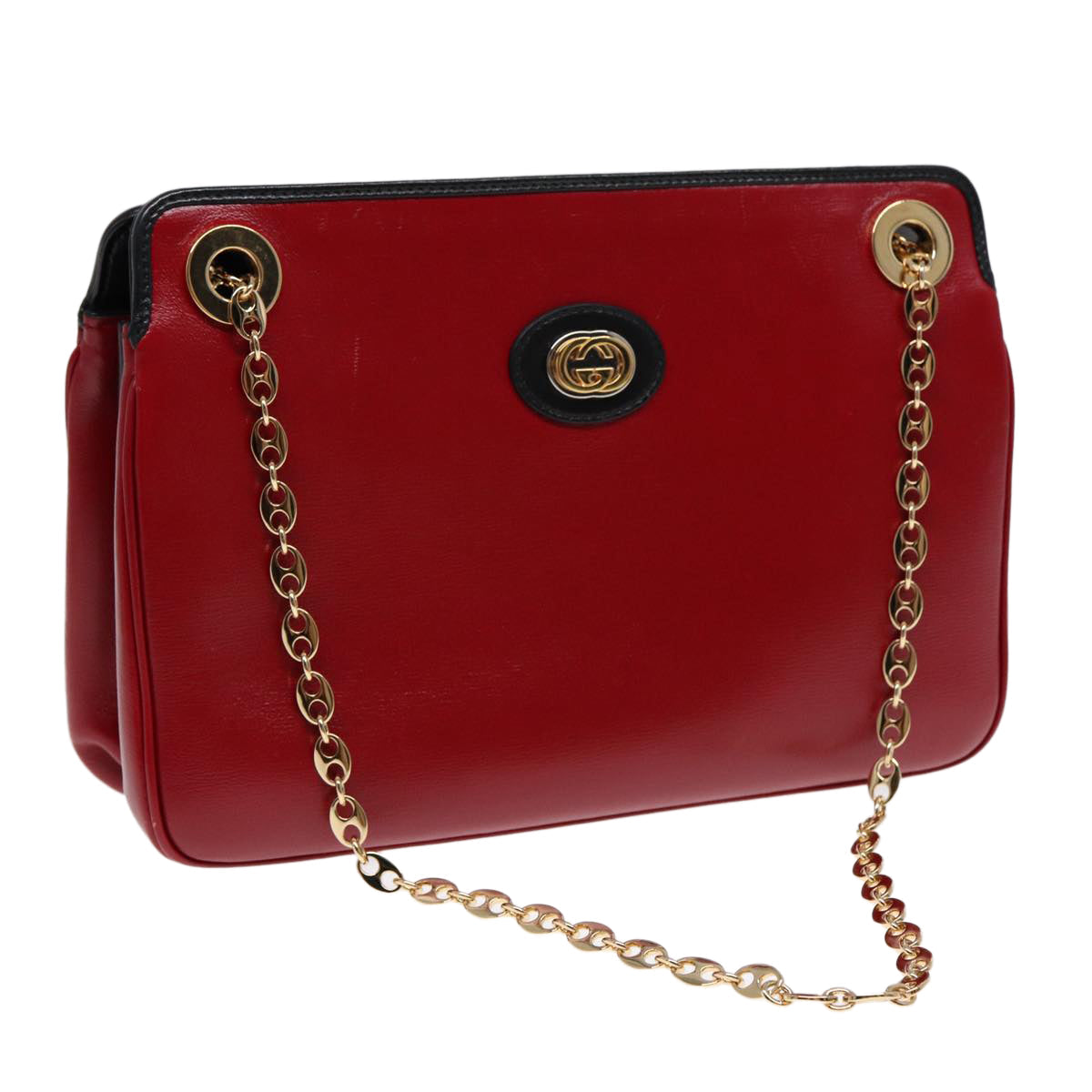 GUCCI Chain Shoulder Bag Leather Red Gold 576422 am6808