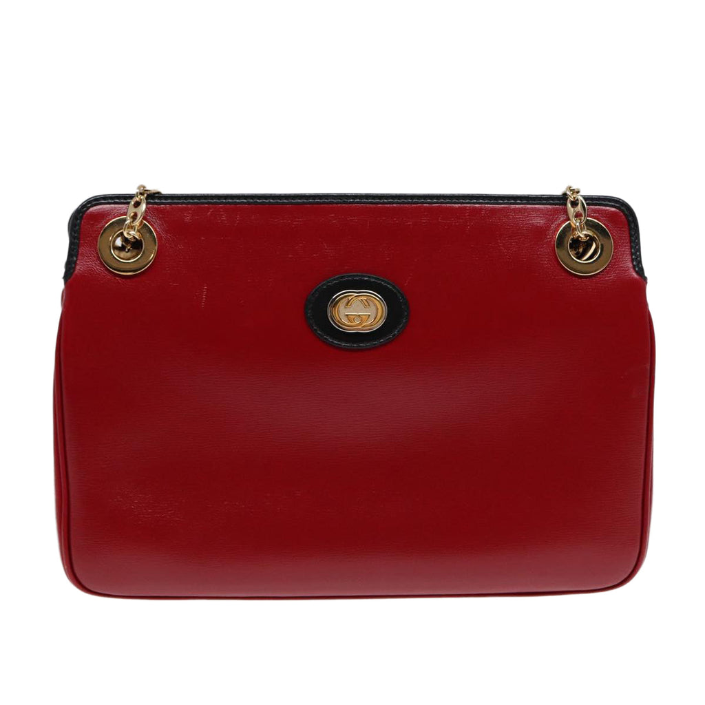 GUCCI Chain Shoulder Bag Leather Red Gold 576422 am6808