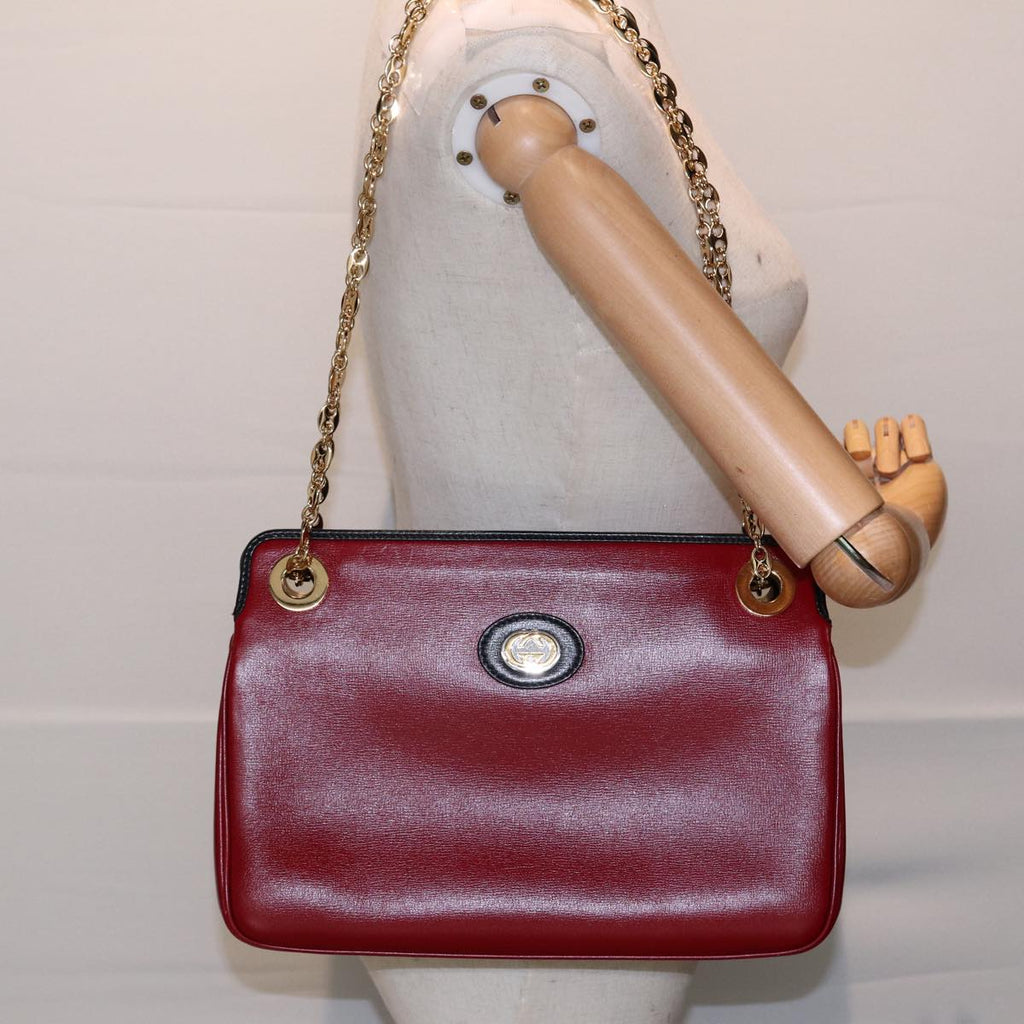 GUCCI Chain Shoulder Bag Leather Red Gold 576422 am6808