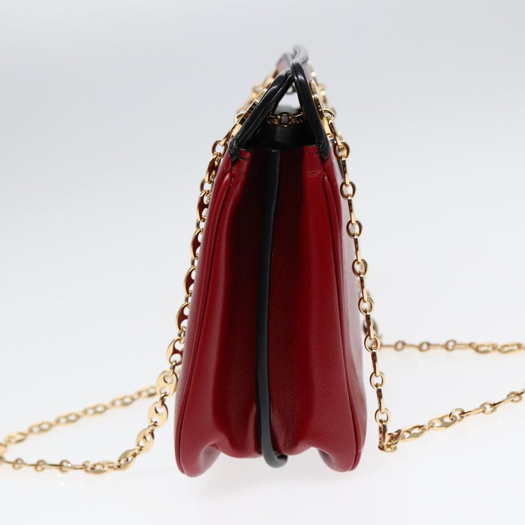 GUCCI Chain Shoulder Bag Leather Red Gold 576422 am6808