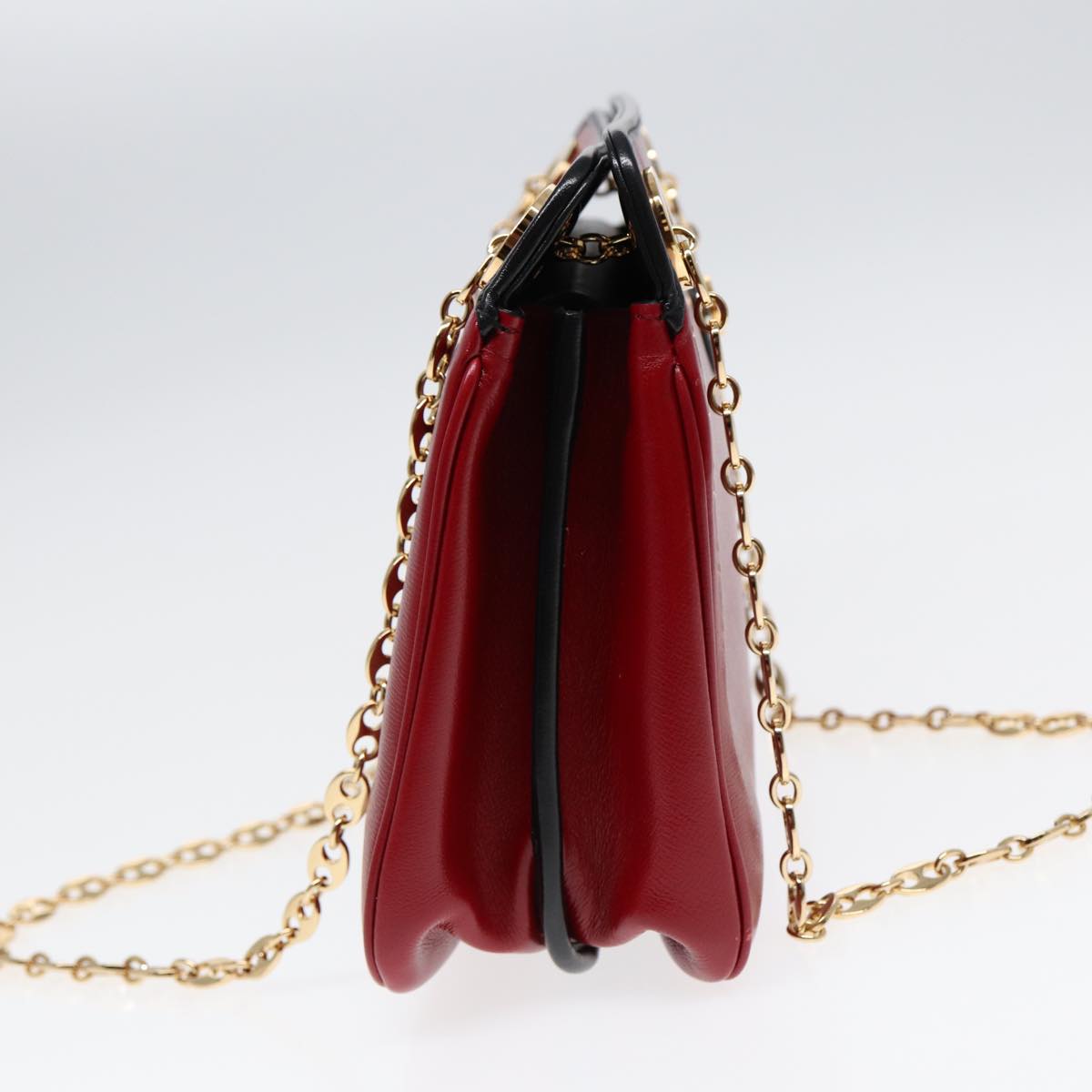 GUCCI Chain Shoulder Bag Leather Red Gold 576422 am6808