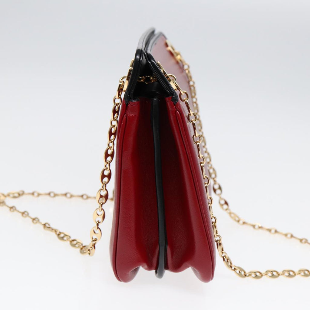 GUCCI Chain Shoulder Bag Leather Red Gold 576422 am6808