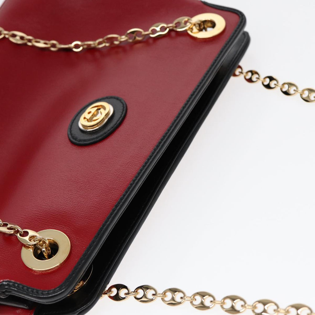 GUCCI Chain Shoulder Bag Leather Red Gold 576422 am6808