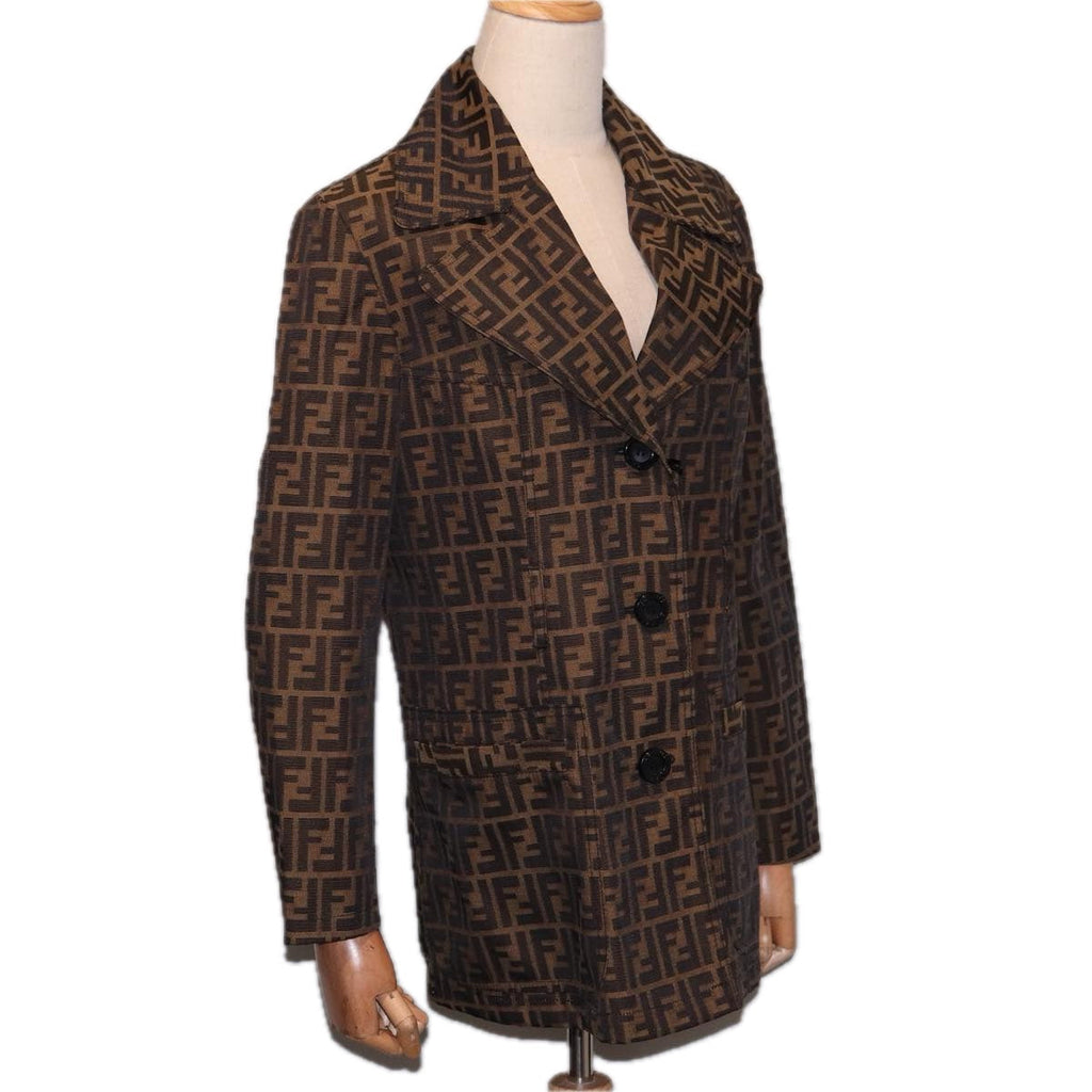 FENDI Jacket Zucca Canvas Jacket 38 Brown Black am6809