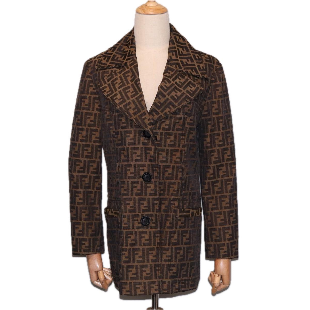 FENDI Jacket Zucca Canvas Jacket 38 Brown Black am6809