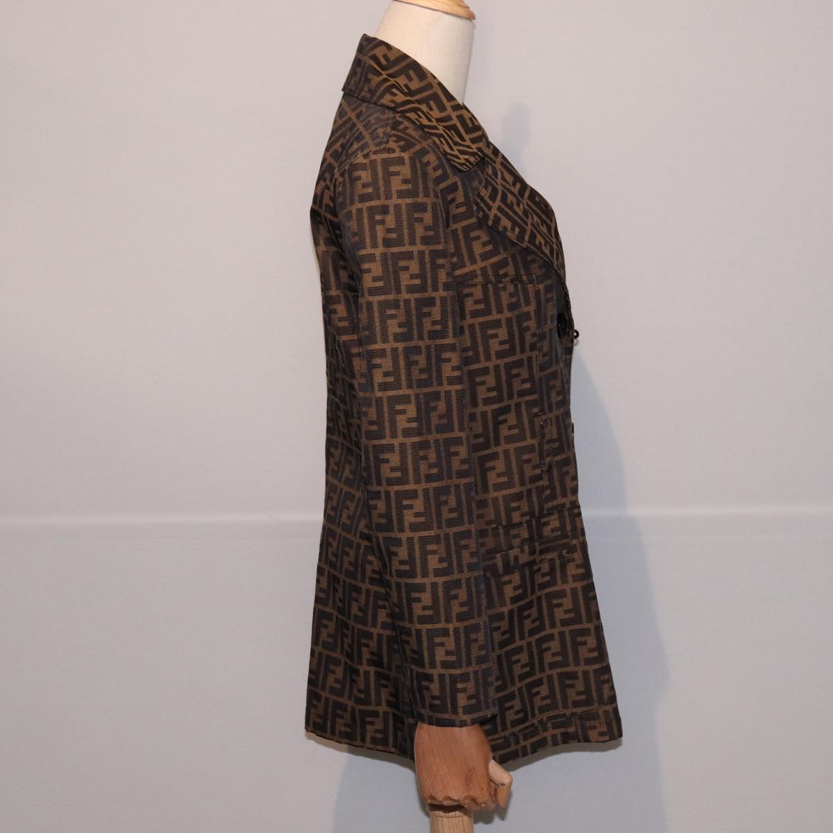FENDI Jacket Zucca Canvas Jacket 38 Brown Black am6809