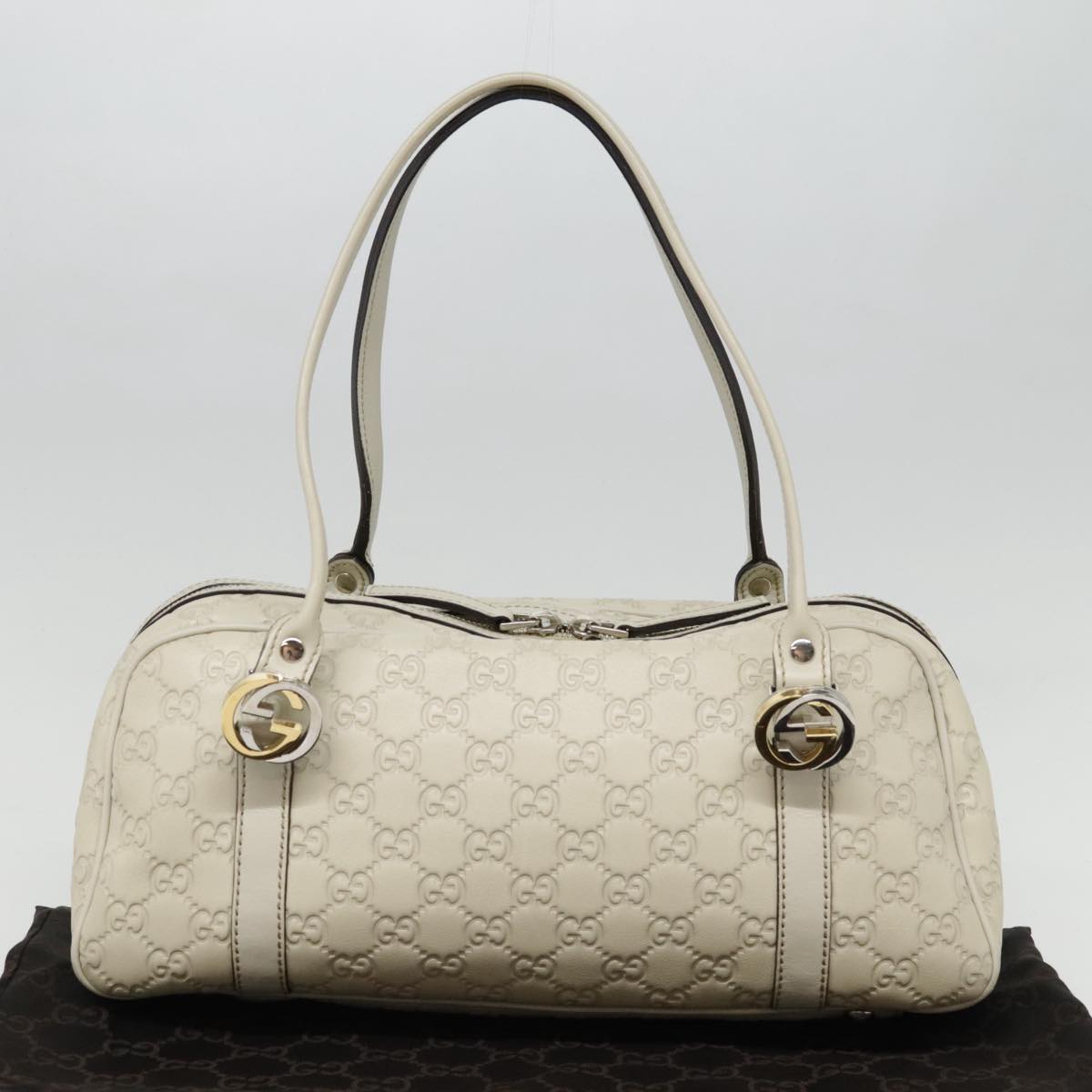 GUCCI Guccissima GG Twins Hand Bag Leather White am6833