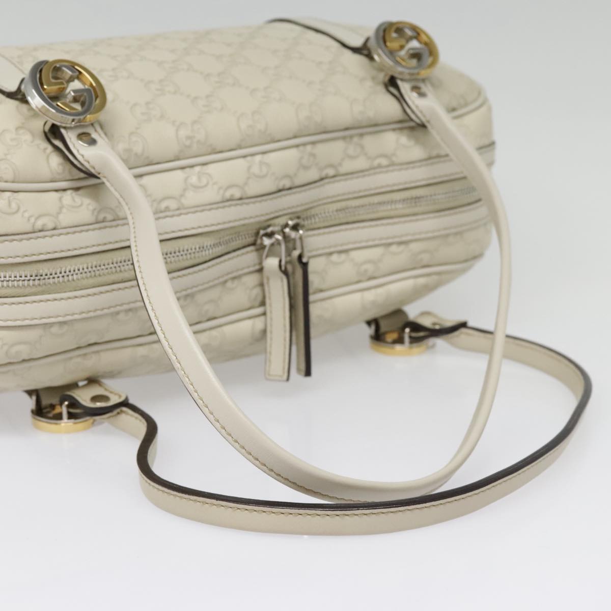 GUCCI Guccissima GG Twins Hand Bag Leather White am6833