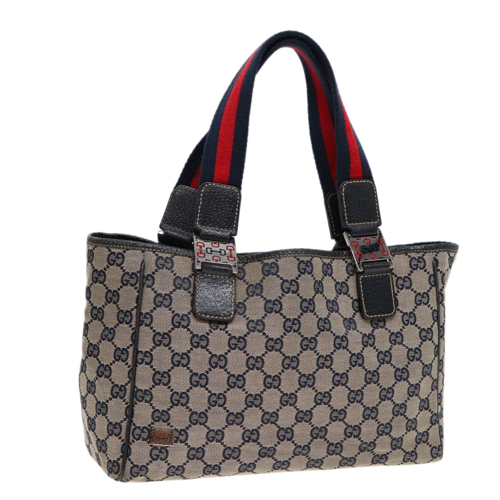 GUCCI GG Canvas Sherry Line Tote Bag Beige Navy Red am6834