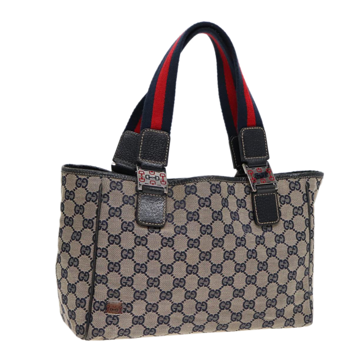 GUCCI GG Canvas Sherry Line Tote Bag Beige Navy Red am6834