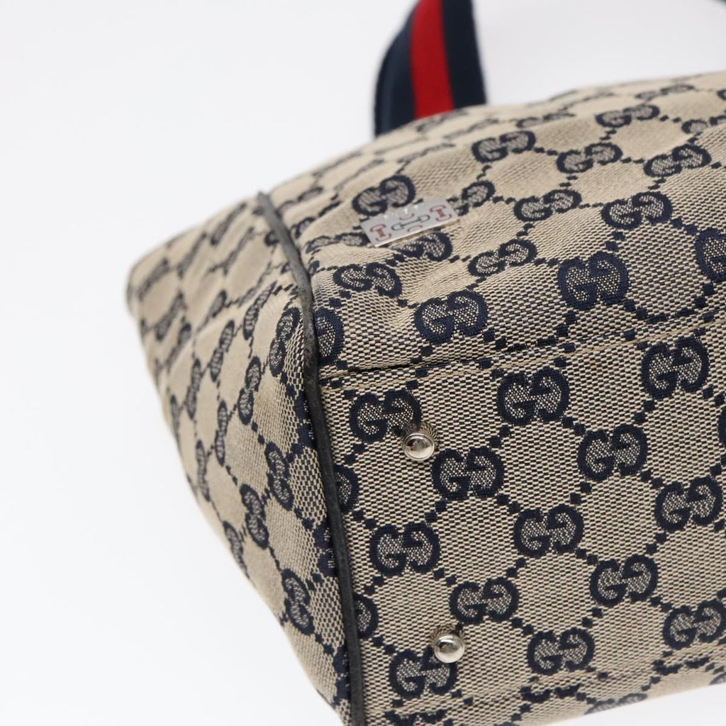 GUCCI GG Canvas Sherry Line Tote Bag Beige Navy Red am6834