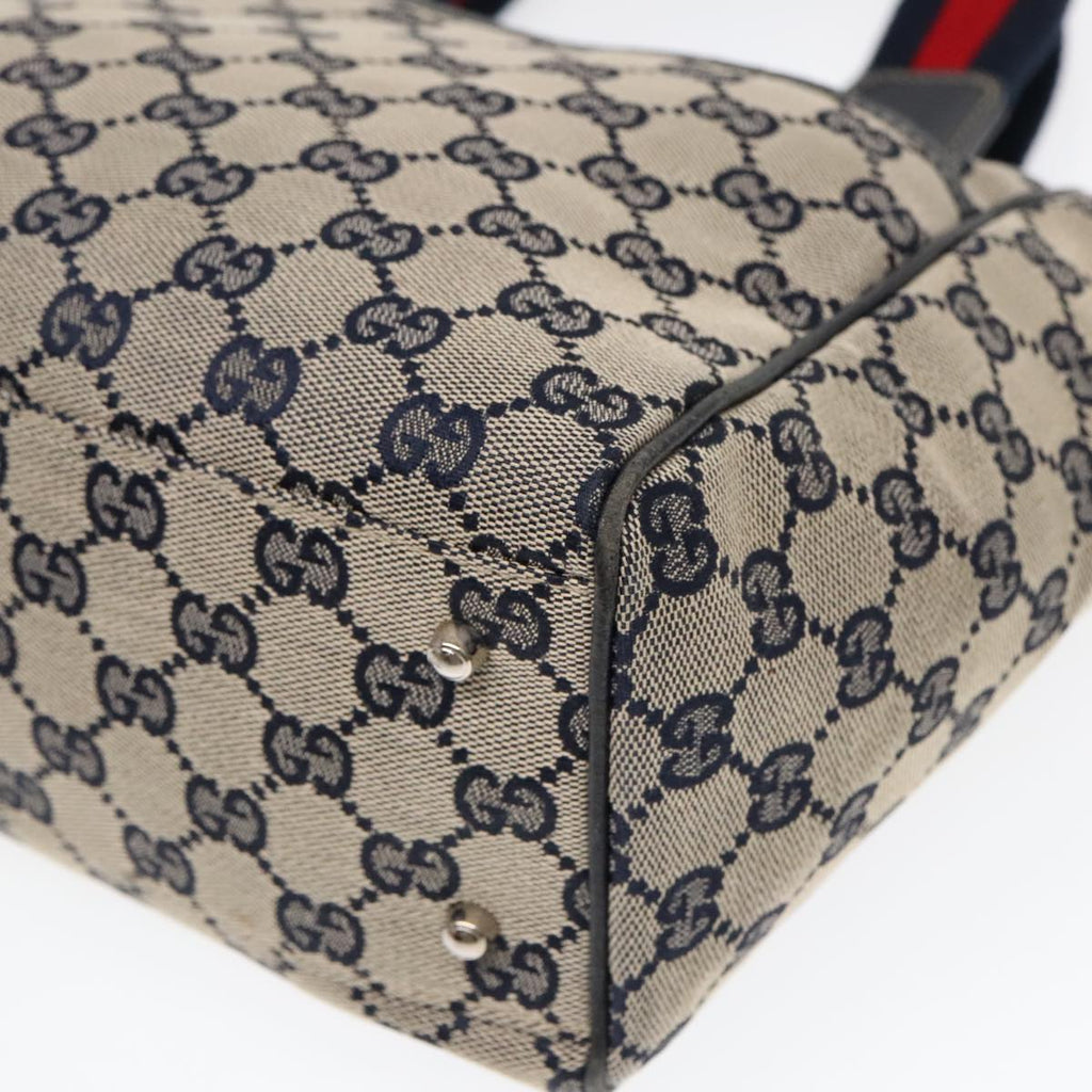 GUCCI GG Canvas Sherry Line Tote Bag Beige Navy Red am6834