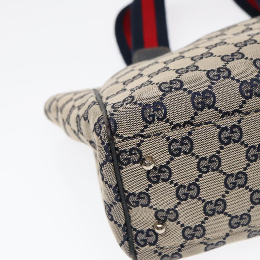 GUCCI GG Canvas Sherry Line Tote Bag Beige Navy Red am6834