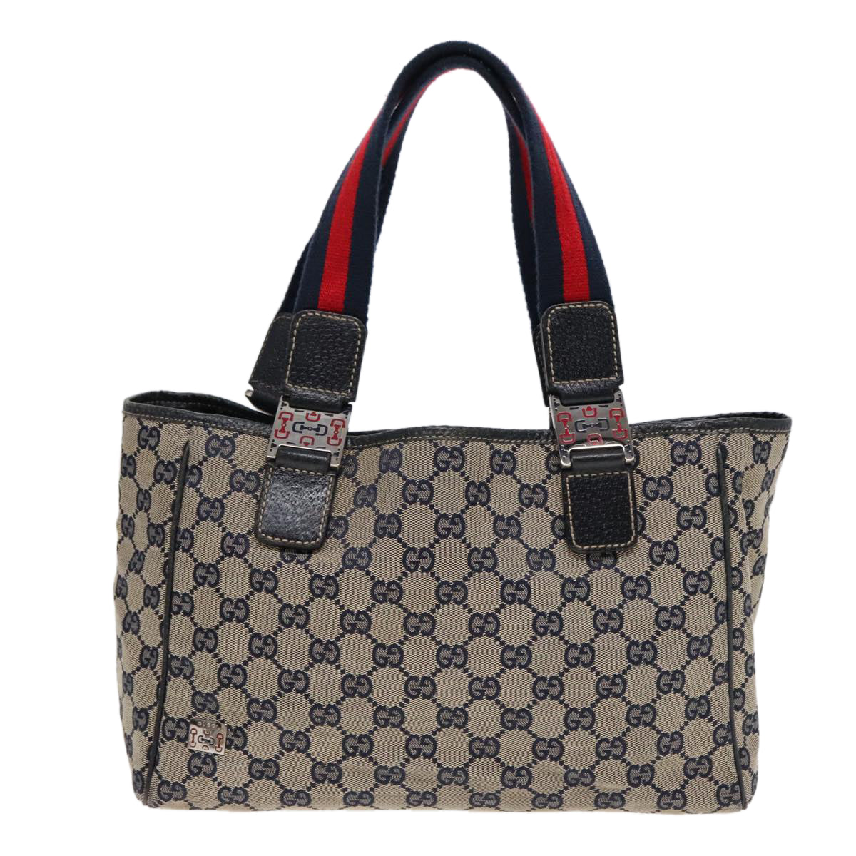 GUCCI GG Canvas Sherry Line Tote Bag Beige Navy Red am6834