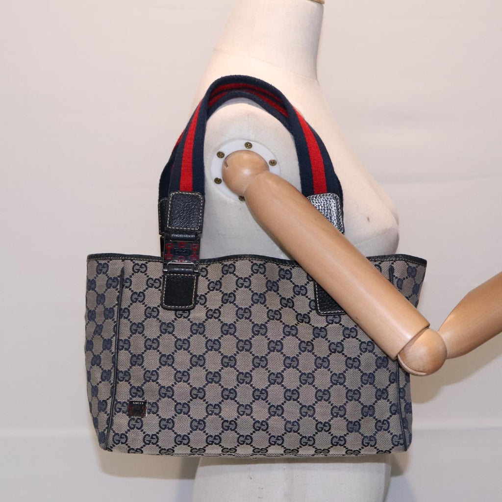 GUCCI GG Canvas Sherry Line Tote Bag Beige Navy Red am6834
