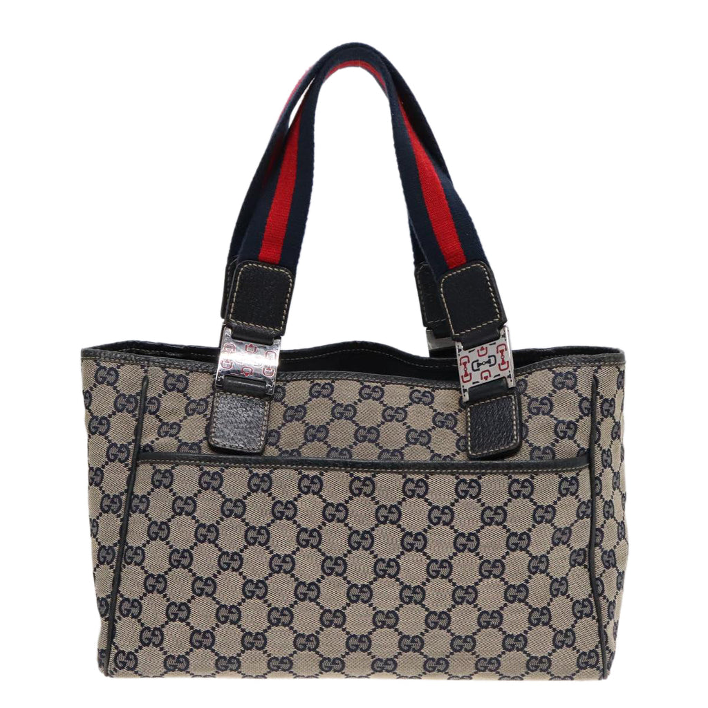 GUCCI GG Canvas Sherry Line Tote Bag Beige Navy Red am6834