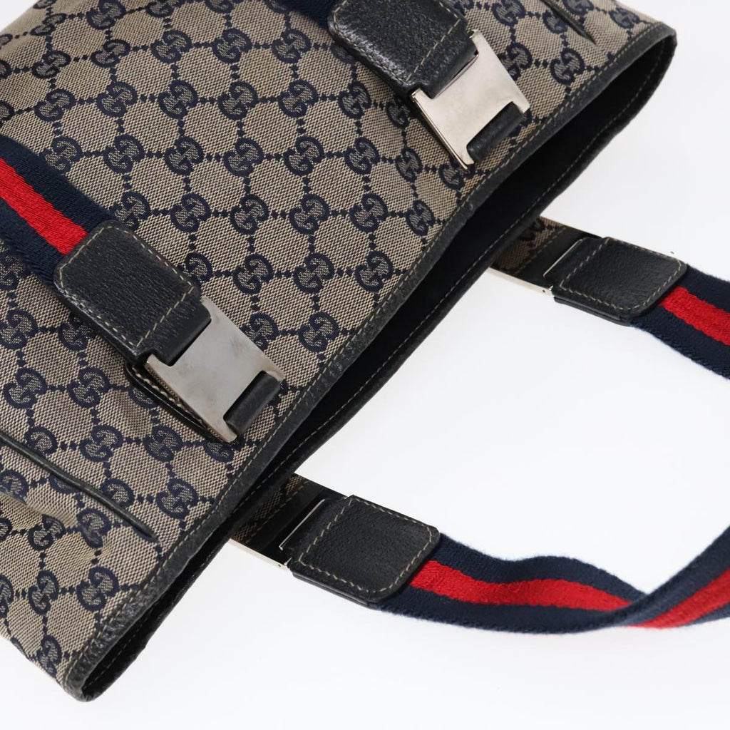 GUCCI GG Canvas Sherry Line Tote Bag Beige Navy Red am6834