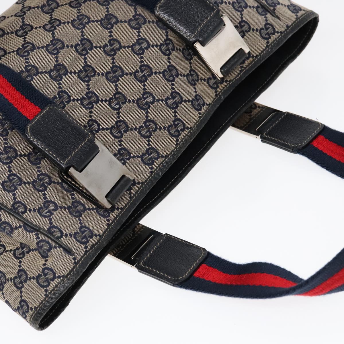 GUCCI GG Canvas Sherry Line Tote Bag Beige Navy Red am6834