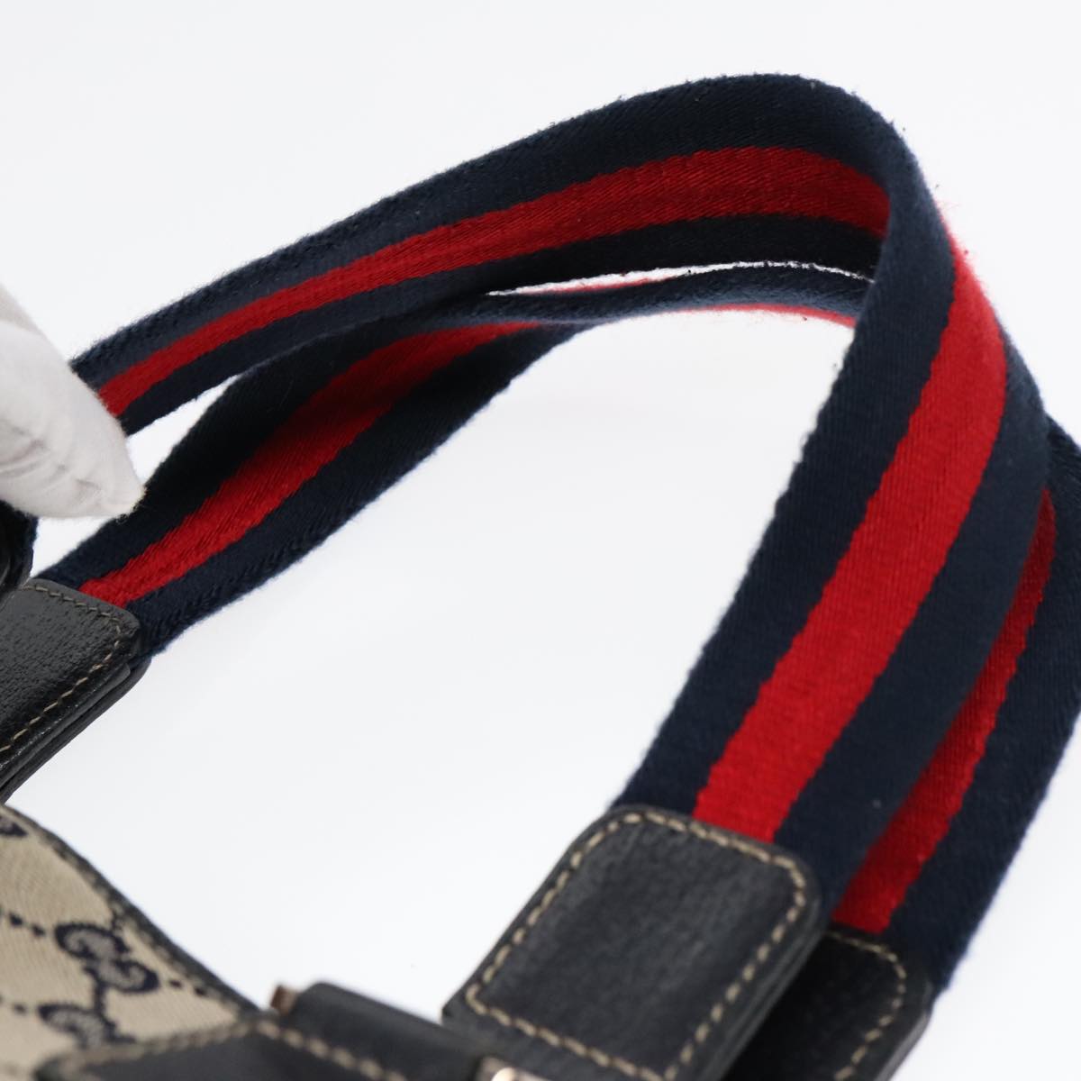 GUCCI GG Canvas Sherry Line Tote Bag Beige Navy Red am6834